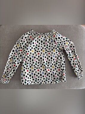 Hanna Andersson Cream Peasant Top with Black and Multicolor Dots